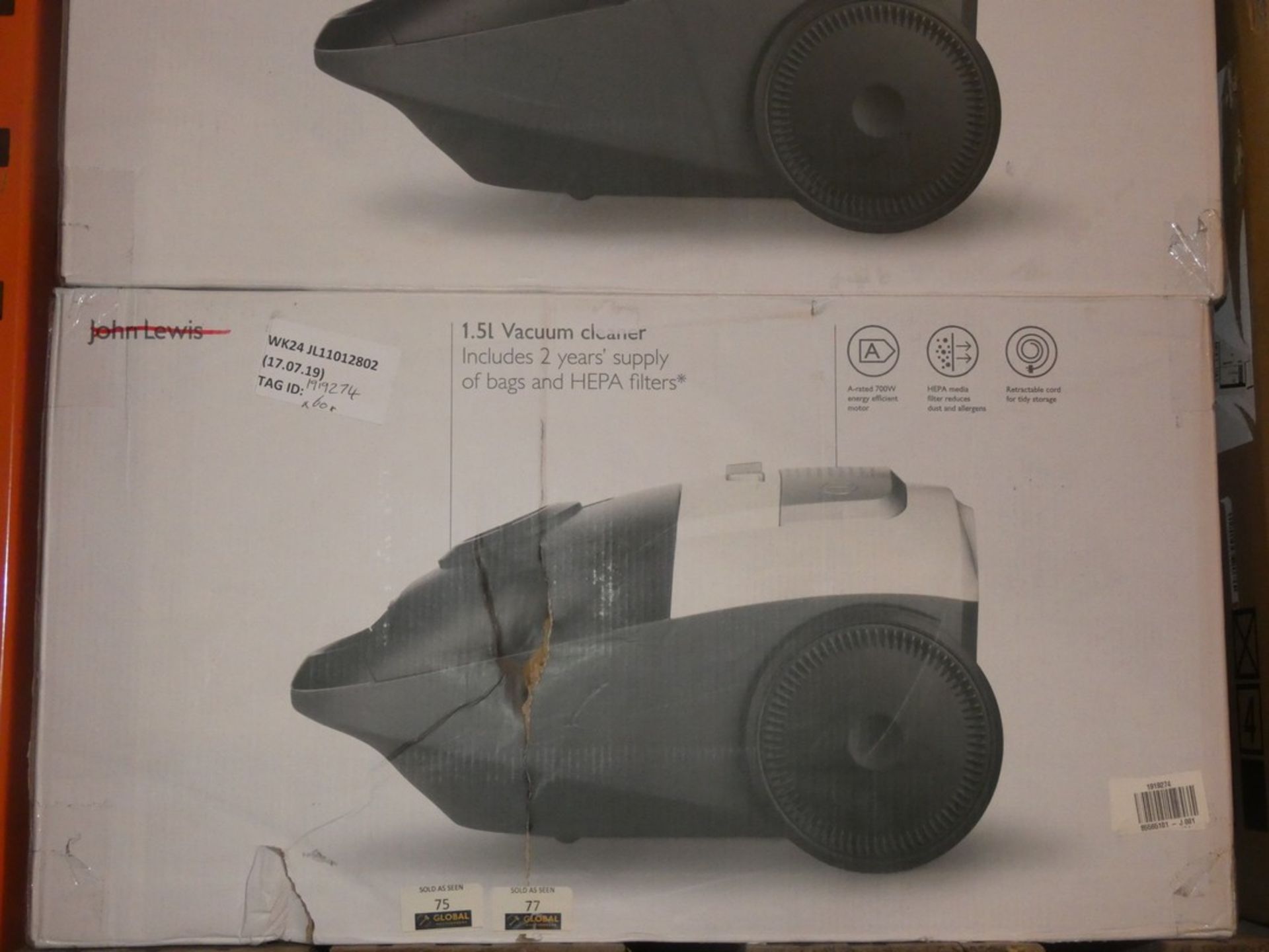 Boxed John Lewis And Partners 1.5 Litre Cylinder Vacuum Cleaners RRP £60 Each (RET0060440142) (