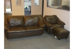 Chocolate Brown Leather Living Room Sofa Set To Inlude A Three Seater Sofa, A Two Seater Sofa,