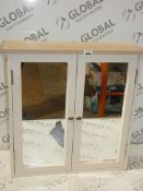 Boxed John Lewis Collection Blakney Soft Putty Grey And Oak 2 Door Mirrored Bathroom Cabinet RRP £