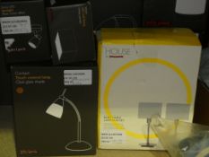 Lot to Contain 4 Boxed Assorted Lighting Items To Include A Ruby Jewel Table Lamp, Contact Touch