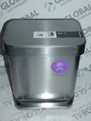 Boxed Simple Human Nano Silver Stainless Steel Finger Print Proof 30 Litre Step Can RRP £100 (