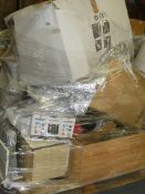 Pallet to Contain Shelving Cases, Duvet Coats, Lights, Lampshades, Jackets, Boots and Phone Cases