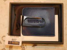 Boxed Brand New Octavo Navy Blue Leather Money Clip