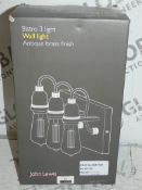 Boxed John Lewis And Partners Bistro Three Light Antique Brass Finish Wall Light RRP£95.0 (