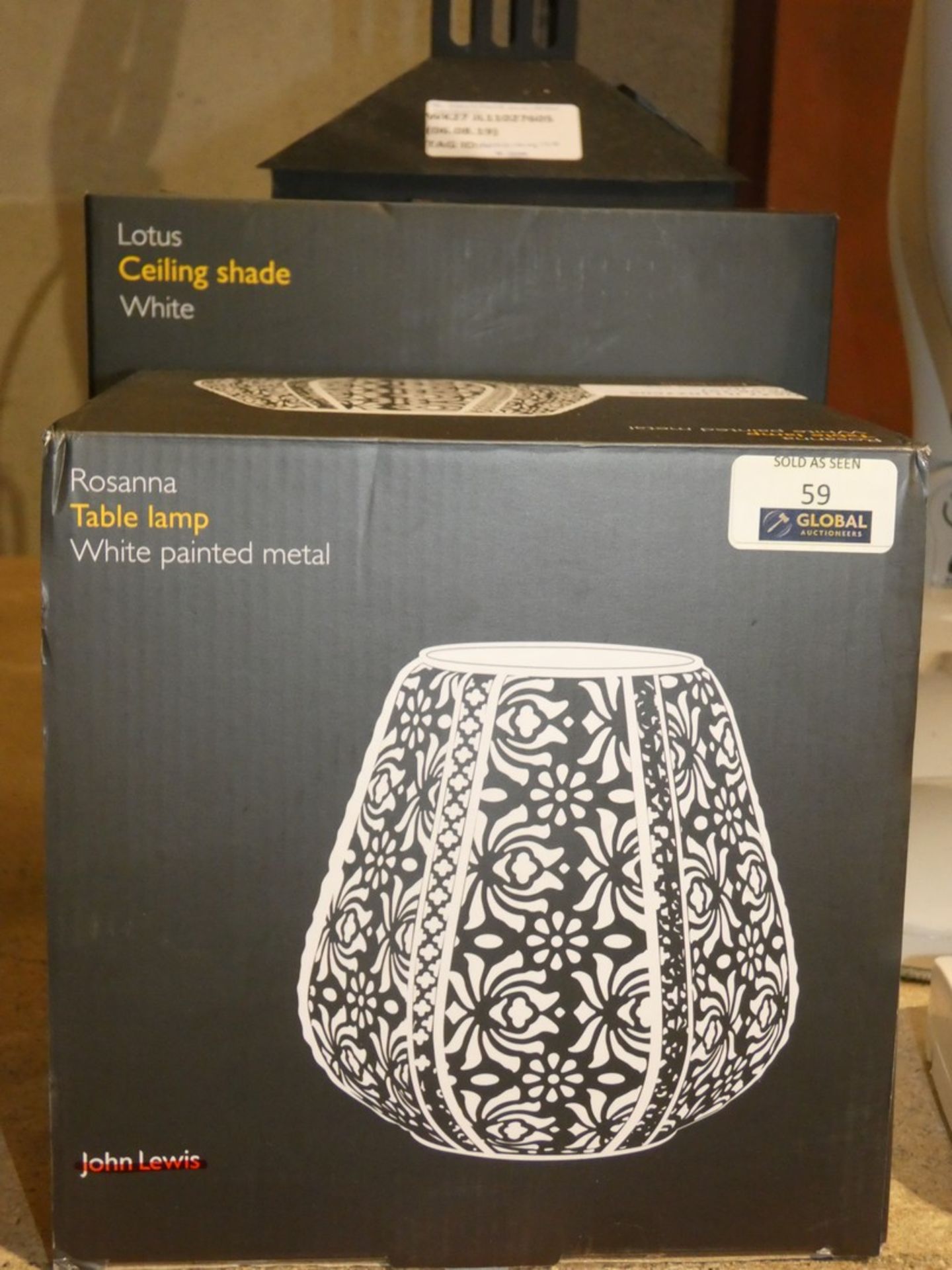 Boxed Assorted Lighting Items To Include A John Lewis And Partners Roseanne White Painted Table