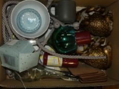 Lot To Contain 14 Assorted Items To Include Candles Wine Glasses Bowls Curtain Tie Backs Coasters