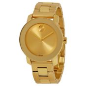 Movado Bold ladies watch reference 3600085, PVD yellow gold plate bracelet & case, champagne dial.