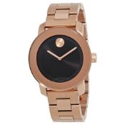 Movado Bold ladies watch reference 3600463, PVD rose gold plated bracelet & case, black dial. New