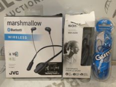 Lot to Contain 5 Assorted Pairs Of JVC And Sony Earbuds And Earphones (To Be Handed Out By Staff