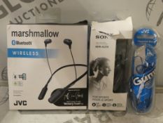 Lot to Contain 5 Assorted Pairs Of JVC And Sony Earbuds And Earphones (To Be Handed Out By Staff