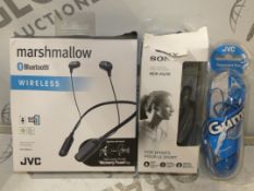 Lot to Contain 5 Assorted Pairs Of JVC And Sony Earbuds And Earphones (To Be Handed Out By Staff