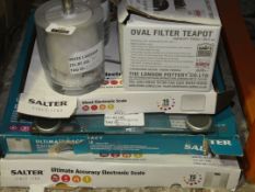 Lot to Contain an Assortment of Items to Include Salter Digital Weighing Scales, Toilet Brush and