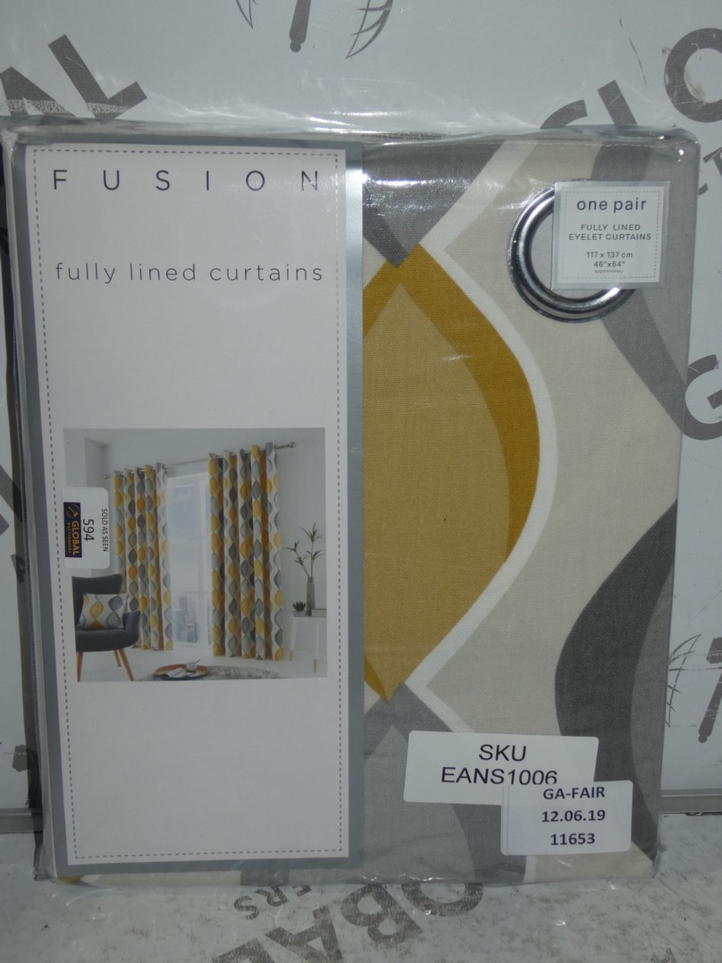 Bagged Brand New Pair Of Fusion 46x54 Inch Lennox Grey Eyelet Headed Curtains