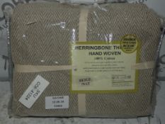 Lot to Contain 2 Brand New Beige And Natural 100% Cotton Herringbone Hand Woven Throws RRP £50 Each