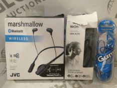 Lot to Contain 5 Assorted Pairs Of JVC And Sony Earbuds And Earphones (To Be Handed Out By Staff