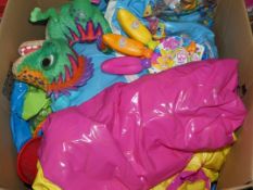 Box Containing an Assortment of Children's Toy Items to Include For Real Friends T Rex Dinosaurs,