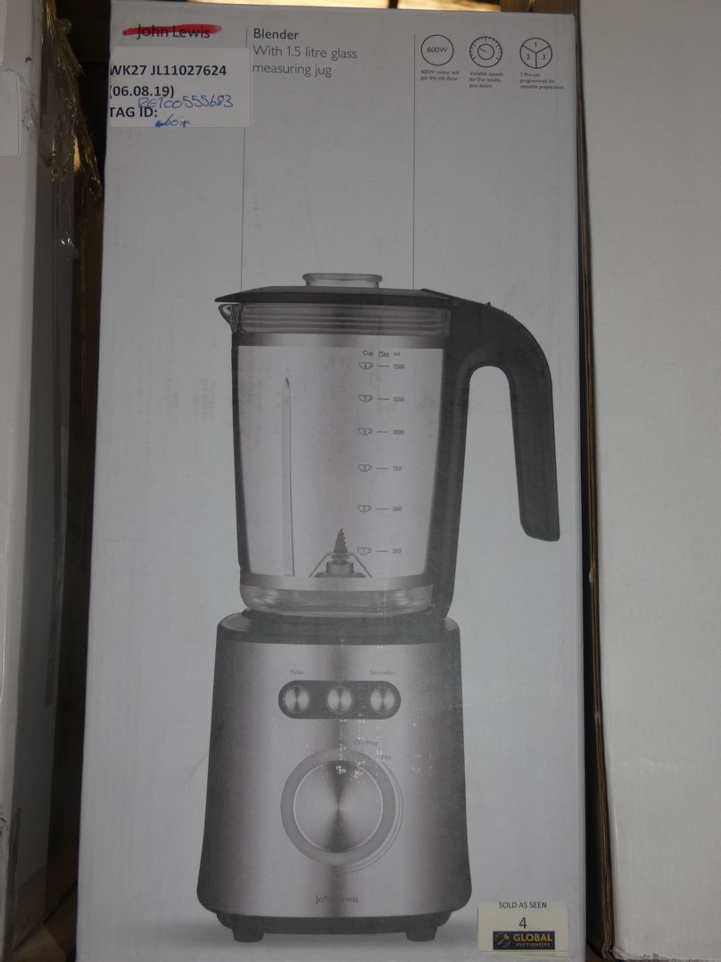 Boxed John Lewis And Partners Stainless Steel And Glass Jug Blender RRP £60 (RET00555683) (