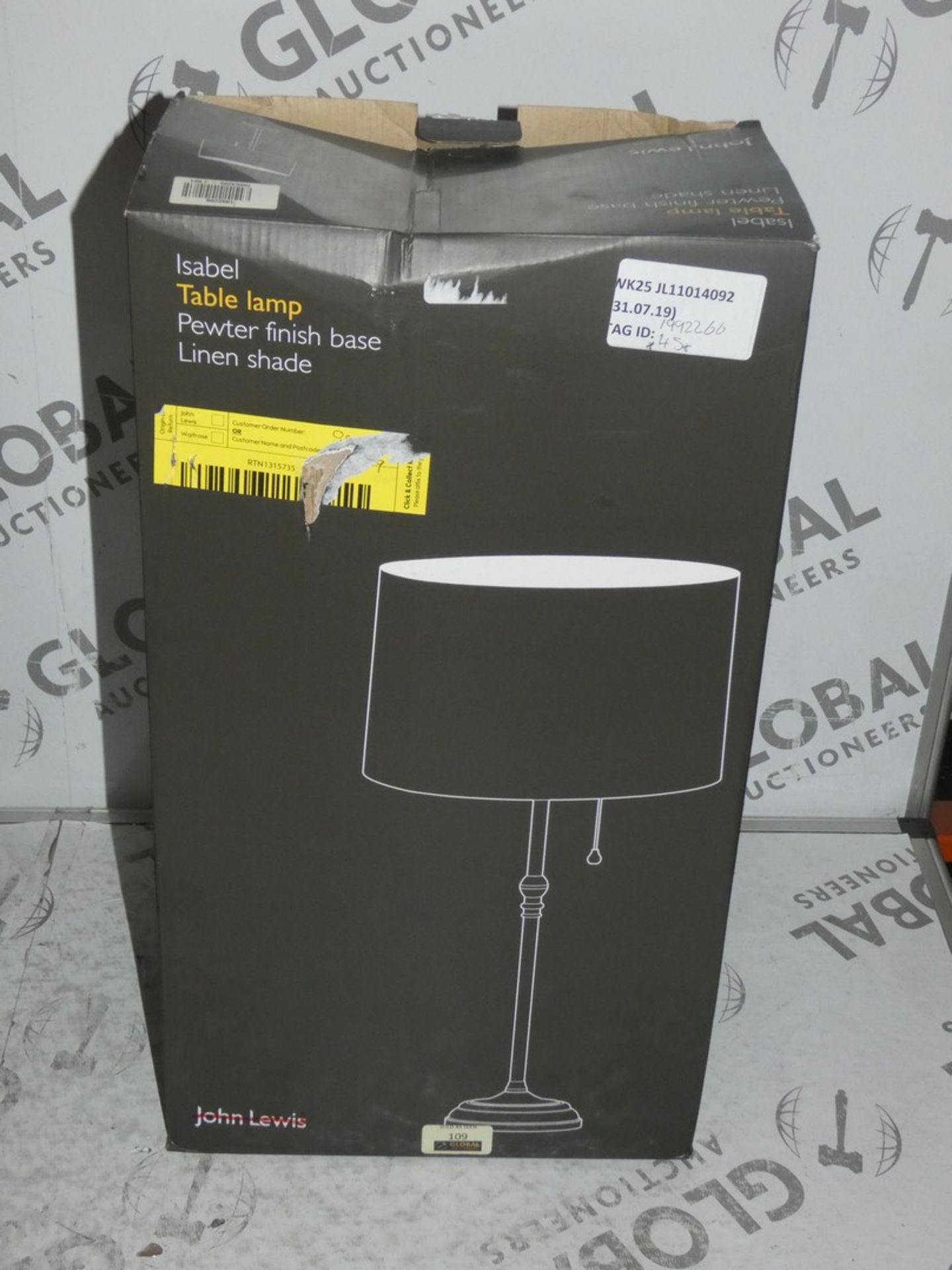Boxed John Lewis And Partners Isabelle Antique Brass Finish Base Linen Shade Table Lamp RRP £45 (