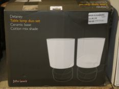 Boxed John Lewis And Partners Delani Ceramic Base Cotton Mix Shade Duo Lamp Set RRP £65 (2307595) (