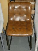 Boxed Pair of Classic Furniture Industrial Button Back Brown Leather Designer Dining Chairs RRP £360