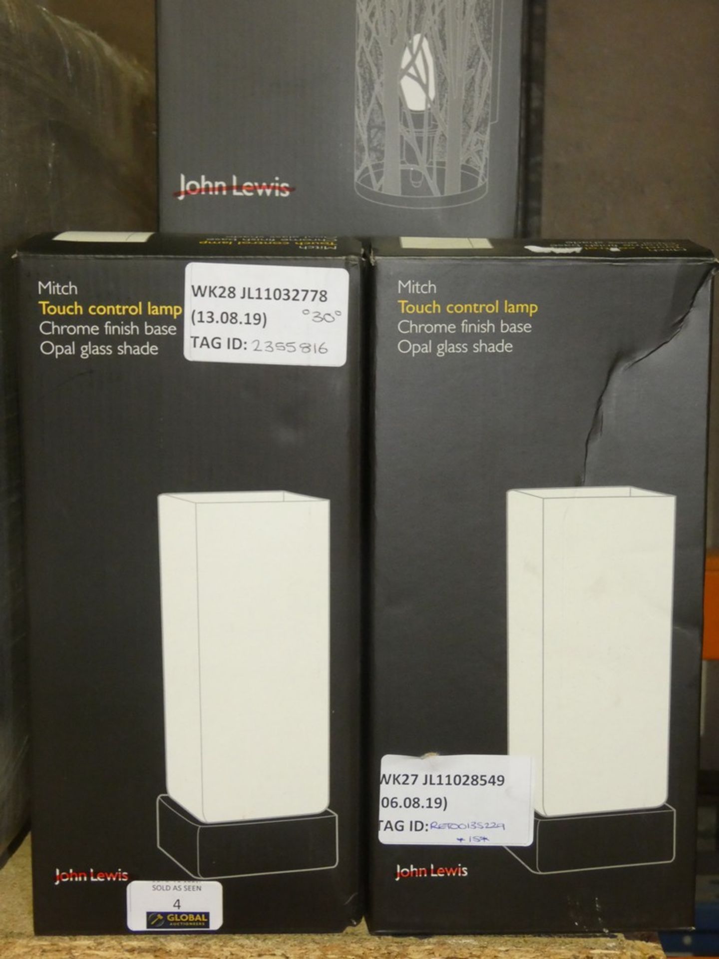 Boxed Assorted Lighting Items to Include John Lewis and Partners Mitch Touch Control Lights and
