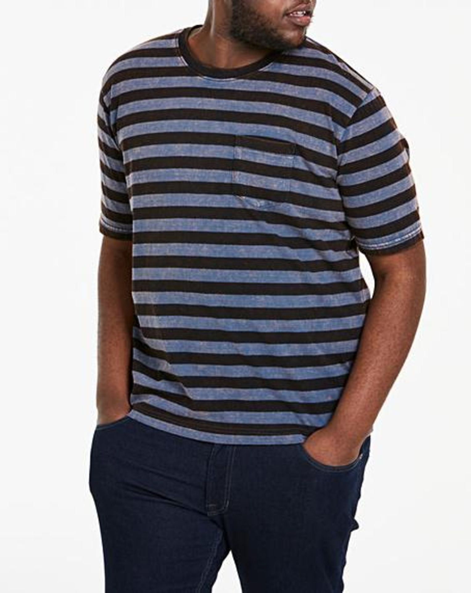Brand New Jackimo Blue And Black Stripe Gents T-Shirts In Assorted Sizes Ranging From XXL - XXXXXL