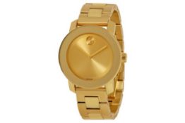 Movado Bold ladies watch reference 3600085, PVD yellow gold plate bracelet & case, champagne dial.