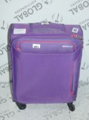 American Tourista Purple Soft Shell 360 Wheel Spinner Cabin Bag RRP £55 (RET00215402) (Viewing/