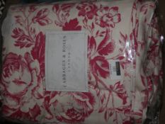 Bagged Pair Of C&R Cabbages And Roses London Beige And Red Designer Curtains 90x180 Inches RRP £