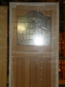 Packaged Estate Wood Unfinished Glazed External Door With Feature Glass RRP £350 (Viewing/Appraisals