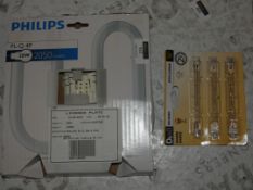Lot to Contain 4 Assorted Light Packs to Include Philips PL-Q4P 2050 Lightbulbs, Dial Halogen Warm