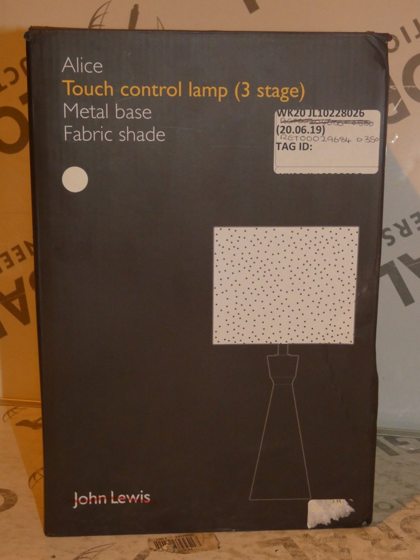 Boxed John Lewis and Partners Alice Metal Base Fabric Shade Touch Control Lamp RRP £35 (RET00029684)