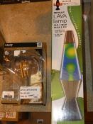 Lot to Contain 2 Assorted Lighting Items to Include a Filament Lightbulb and a Metallic Lava Lamp