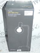 Boxed John Lewis and Partners Huxley Brushed Brass Finish Smoked Glass Shade Table Lamp RRP £70 (