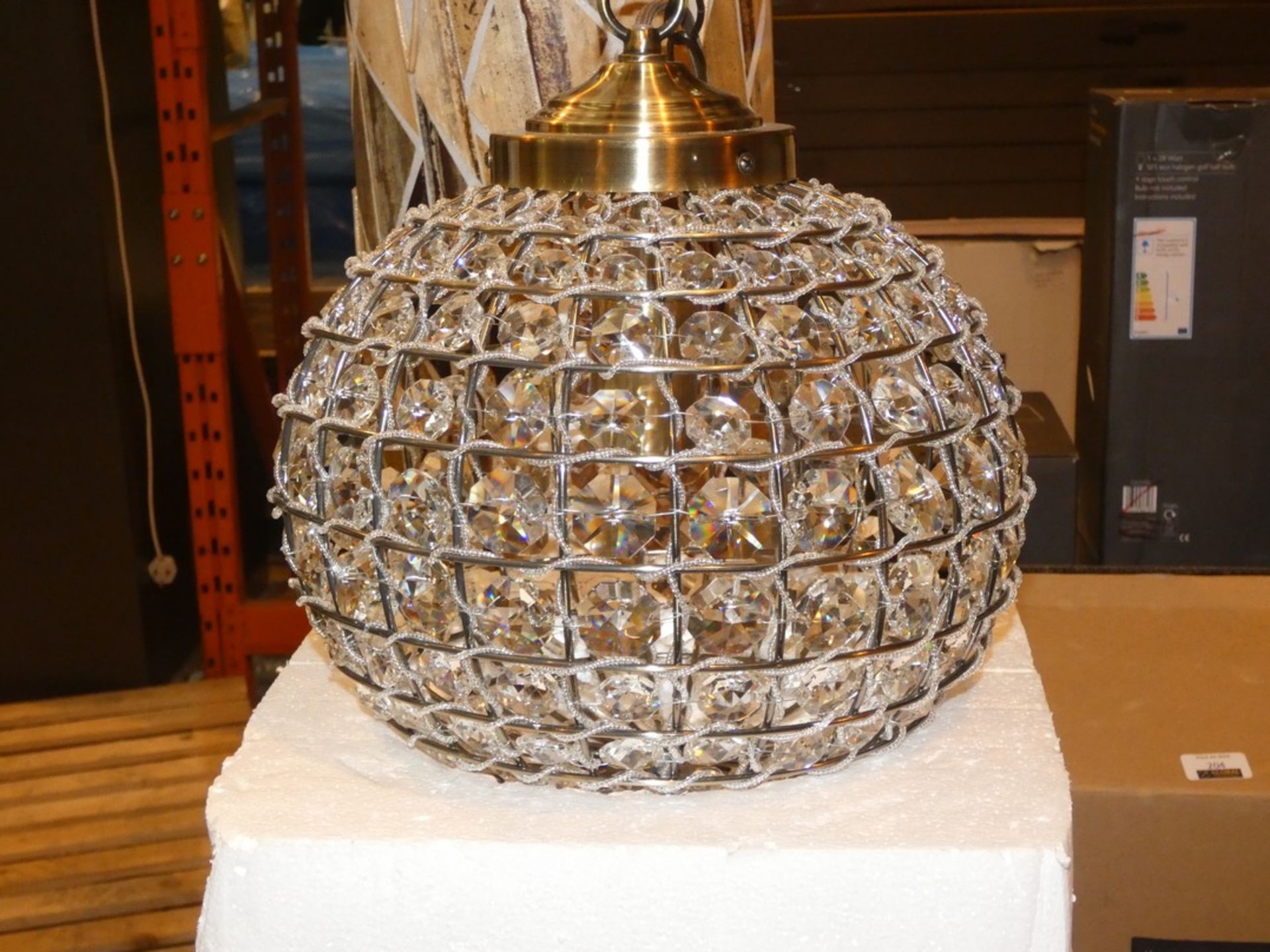 Boxed Endon Lighting Antique Brass Finish Cyrstal Glass Droplet Designer Ceiling Light (Public
