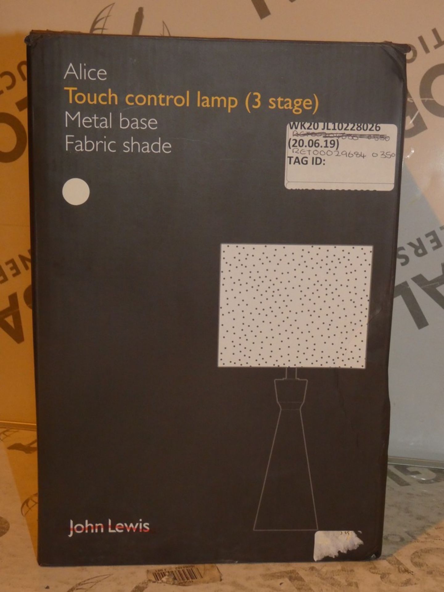 Boxed John Lewis and Partners Alice Metal Base Fabric Shade Touch Control Lamp RRP £35 (RET00029684)