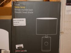 Boxed John Lewis and Partners Sylvia White Metal Marble Base Metallic Linen Lined Shade Table Lamp