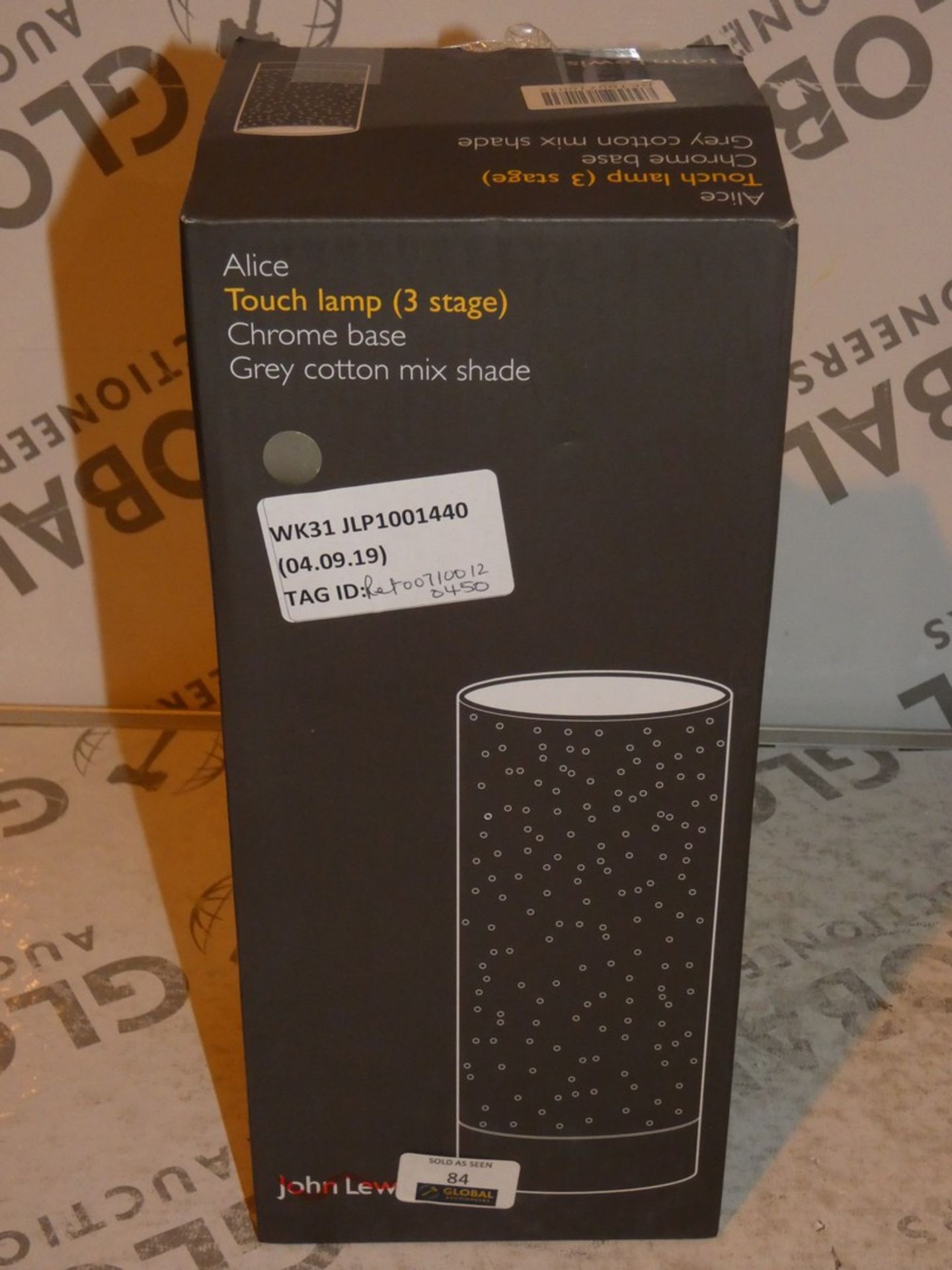 Boxed John Lewis and Partners Alice Grey Cotton Mix Shade Chrome Base Touch Control Lamp RRP £85 (