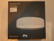 Boxed John Lewis and Partners Samantha 2 Light Natural Linen Shade Ceiling Light Fitting RRP £60 (