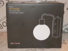 Boxed John Lewis and Partners Dano LED Gun Metal Finish Smoked Glass Shade Wall Light RRP £65 (