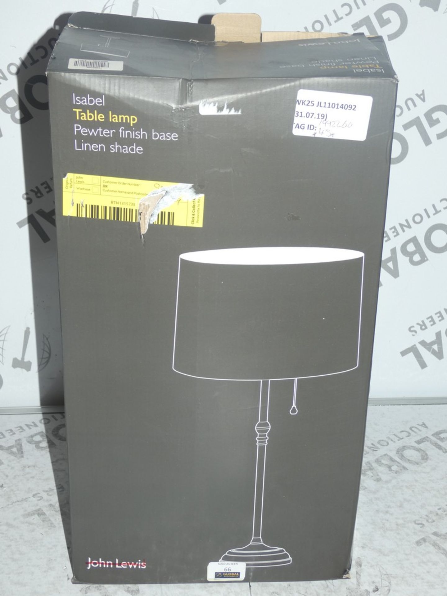 Boxed John Lewis and Partners Isobel Pewter Finish Base Linen Shade Table Lamp RRP £45 (1991266) (