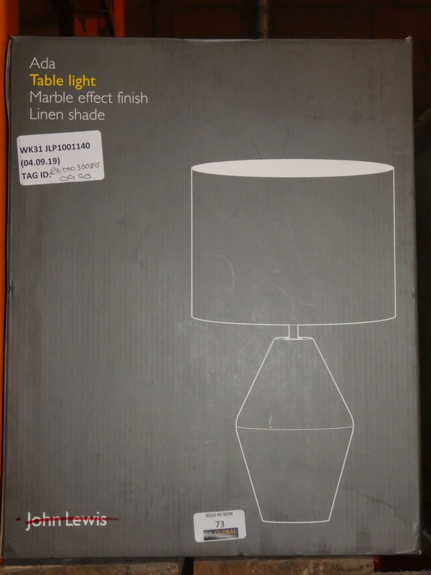 Boxed John Lewis and Partners ADA Marble Effect Finish Linen Shade Table Lamp RRP £95 (