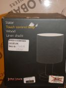 Boxed John Lewis and Partners Slater Wooden Base Linen Shade Touch Control Lamp RRP £35 (1761406)(