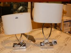 Lot to Contain 2 John Lewis and Partners Tom Chrome Finish Base Fabric Shade Touch Control Lamps