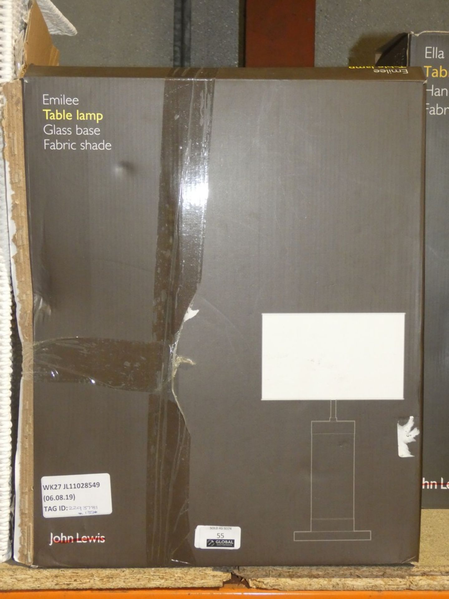 Boxed John Lewis and Partners Emilee Glass Base Fabric Shade Table Lamp RRP £130 (2293781) (