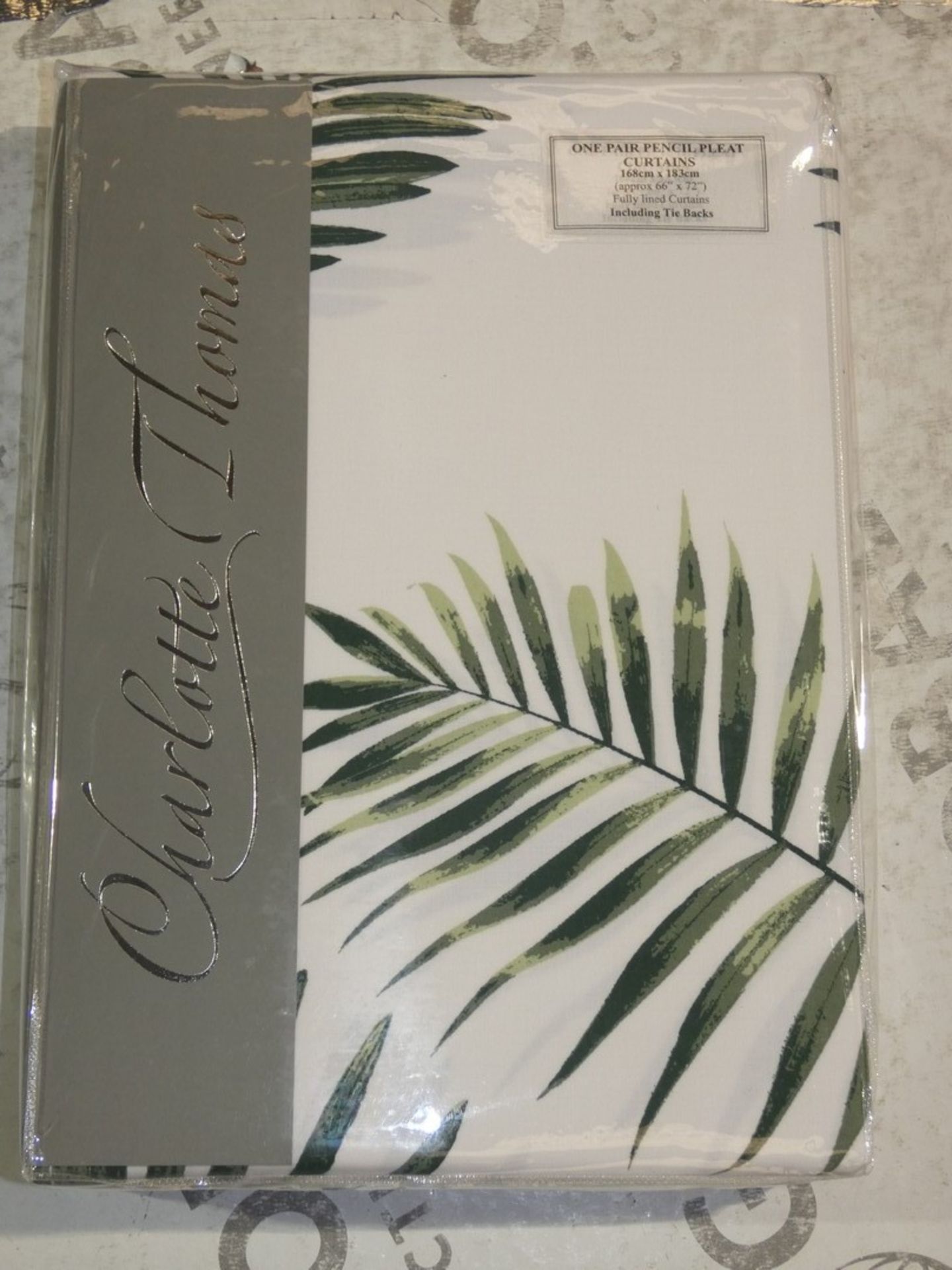 Brand New Pairs of Charlotte Thomas Green Leaf Print Pencil Pleat Headed Curtains (Viewing/