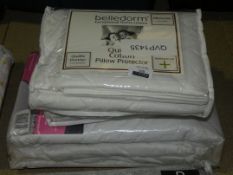 Assorted Brand New Items to Include Belledorme Quilted Cotton Pillow Protectors and a Mattress