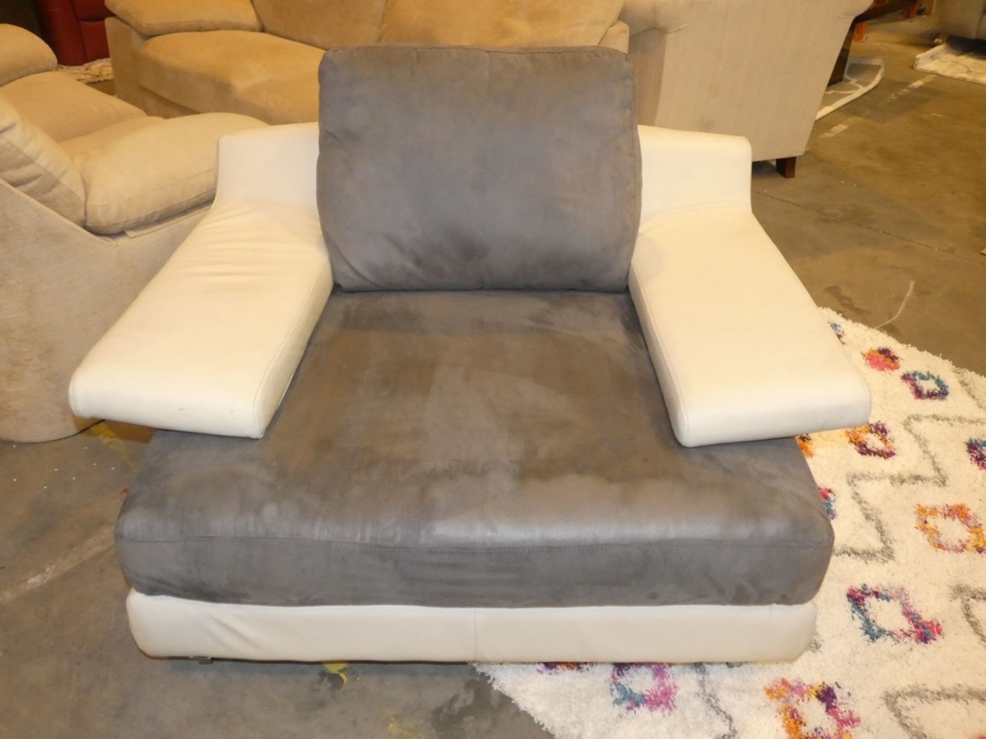 Sourced From Sofology Department Stores: Grey Swede and White Leather Designer Single Sitting Room