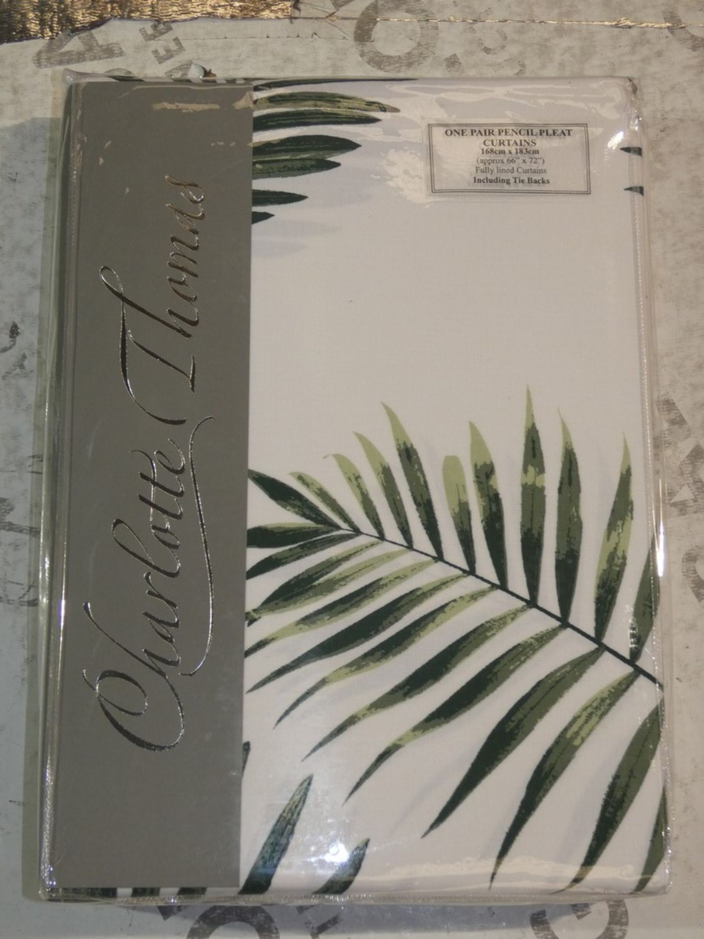 Brand New Pairs of Charlotte Thomas Green Leaf Print Pencil Pleat Headed Curtains (Viewing/