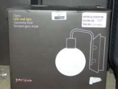 Boxed John Lewis and Partners Dano Gun Metal Finish Smoked Glass Shade LED Wall Light RRP £65 (